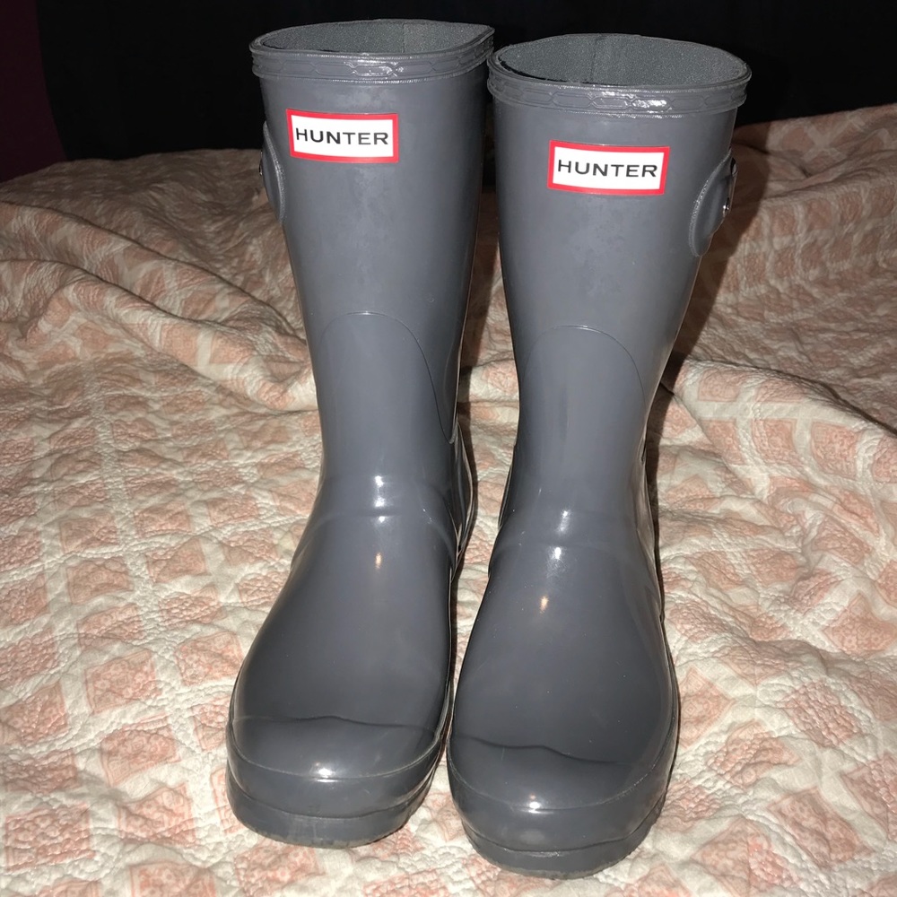 Hunter rain boots, glossy grey, negotiable price.